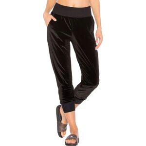 Maaji Activewear Hazy High Rise Black Velvet Velour Jogger Legging Pant